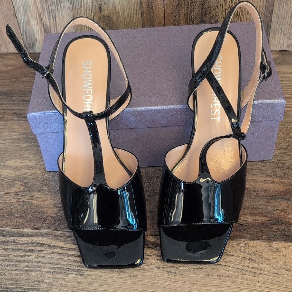 Showforest T Strap Square Toe Sandals Heels 8.5 NIB/NWT               NW3